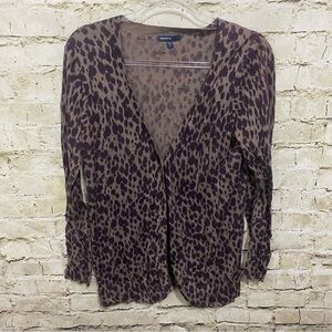 Gap Tan Purple Cheetah Print V Neck Thin Knit L/S Cardigan